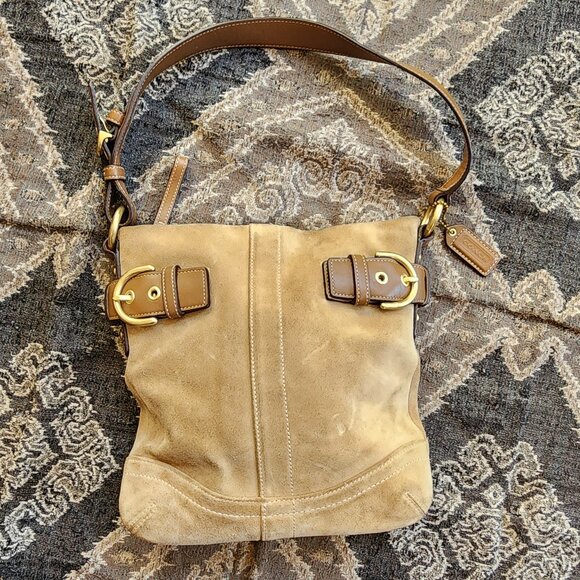 COACH G05S-3567 Vintage Camel Tan Suede Leather Small Duffle Shoulder Bag - Picture 1 of 14